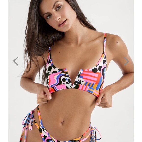 NWT OneOne Swimwear Bikini SET Anaheim Pink Retro Jenna Alexa 90s Print NEW - Picture 3 of 10